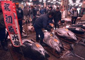 Tuna fetches 6.38 mil. yen at Tsukiji's 1st auction for 2003